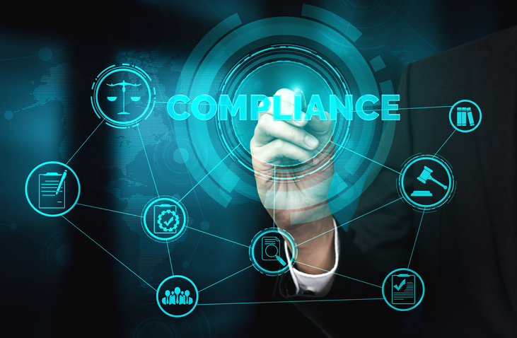 Compliance rule law and regulation graphic interface for business quality policy